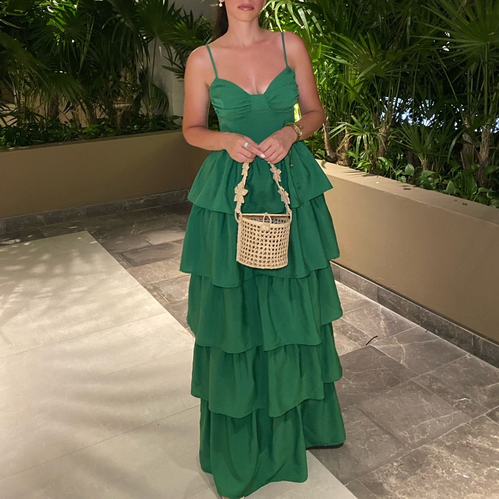 PrettyLittleThing Green Layered Maxi Dress